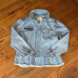 Hayden girls light wash denim jean jacket with ruffles